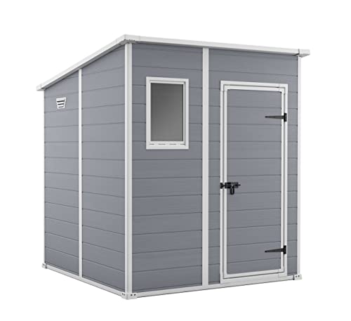 Keter Manor Pent Garden Storage Shed 6 x 6 feet - Grey, 200.6 cm*183.5 cm*183.0 cm