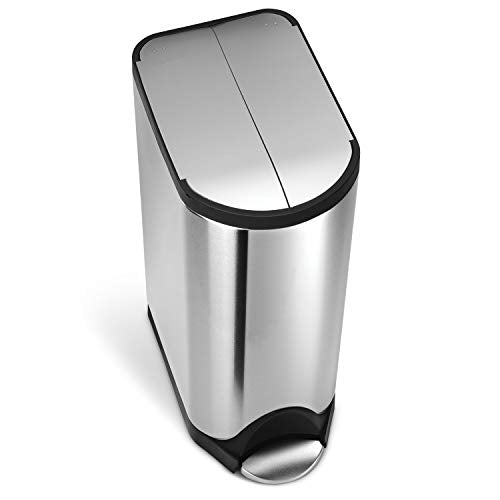 simplehuman CW1824 30L Slim Butterfly Kitchen Pedal Bin, Strong Steel Pedal