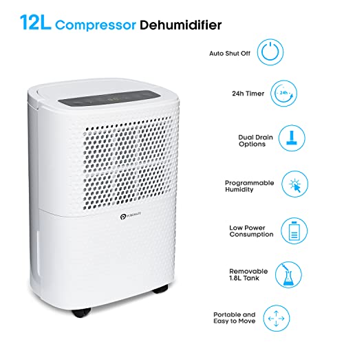 PureMate 12L/Day Dehumidifier with Air Purifier, Digital Humidity Display