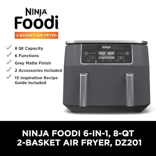 Ninja DZ201 Foodi 6-in-1 2-Basket Air Fryer with DualZone Technology