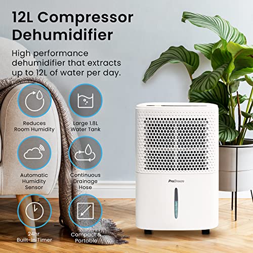 Pro Breeze 12L/Day Dehumidifier with Digital Humidity Display