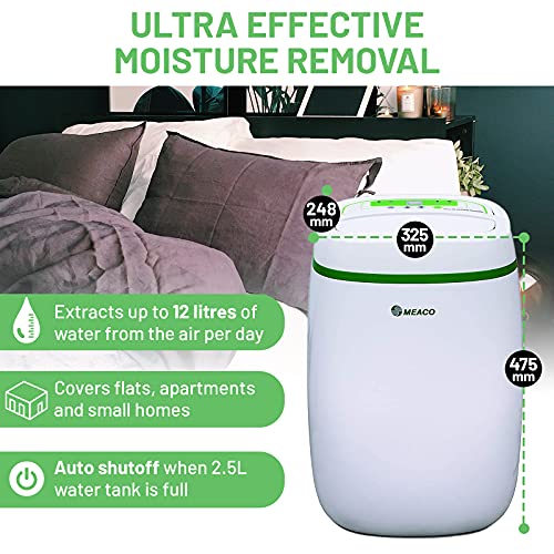 Meaco 12L Low Energy Dehumidifier and Air Purifier 2 in 1- Quiet Dehumidifier For Flats