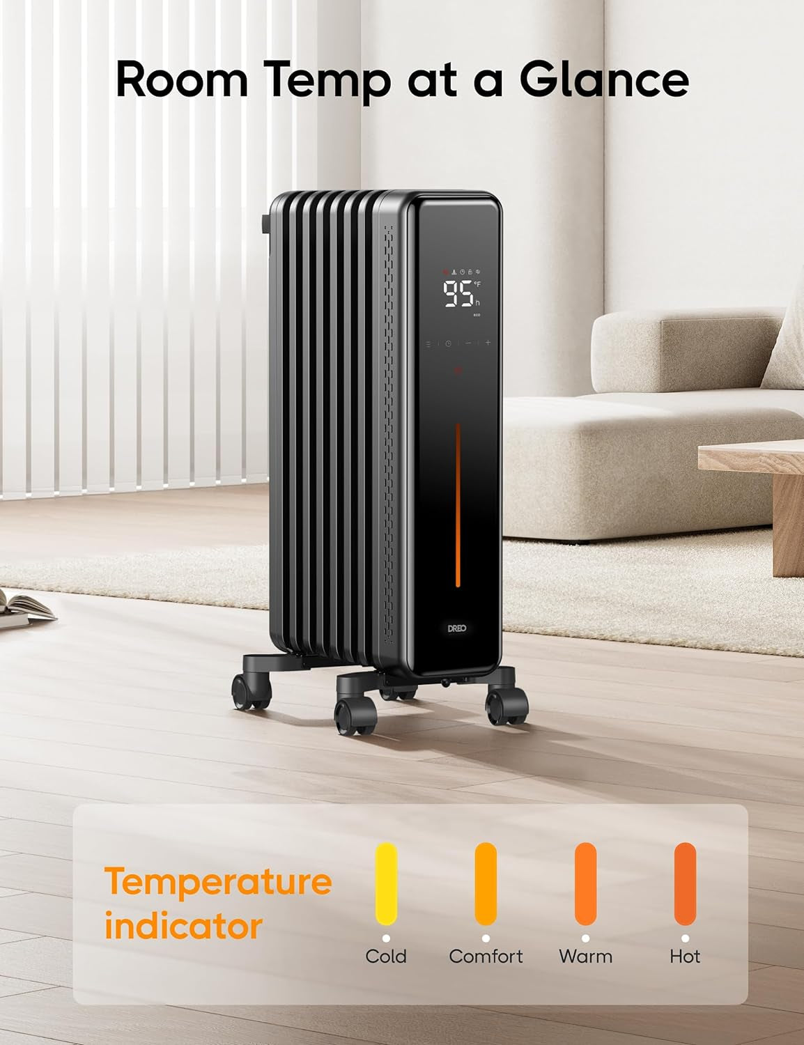 Radiator Heater, 8 Safety Protection Oil Filled Radiator Heater for Indoor Use, 1500W Electric Heaters for Large Room, 8 Fins, with Remote, 4 Modes, Digital Thermostat, 24H Timer, Quiet