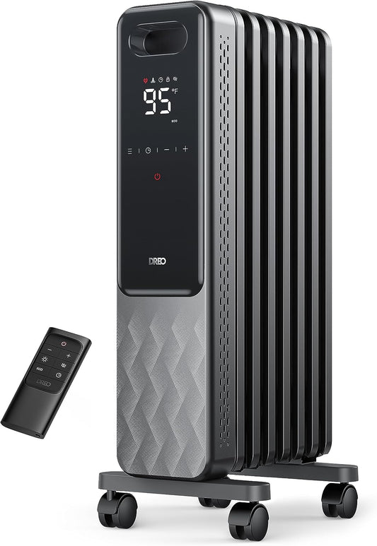 Oil Filled Radiator, Electric Radiant Heaters for Indoor Use Large Room with Remote Control, Child Lock, 4 Modes, Overheat & Tip-Over Protection, 24H Timer, Digital Thermostat, Quiet, 1500W