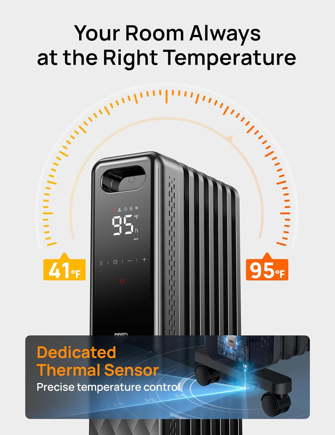 Oil Filled Radiator, Electric Radiant Heaters for Indoor Use Large Room with Remote Control, Child Lock, 4 Modes, Overheat & Tip-Over Protection, 24H Timer, Digital Thermostat, Quiet, 1500W